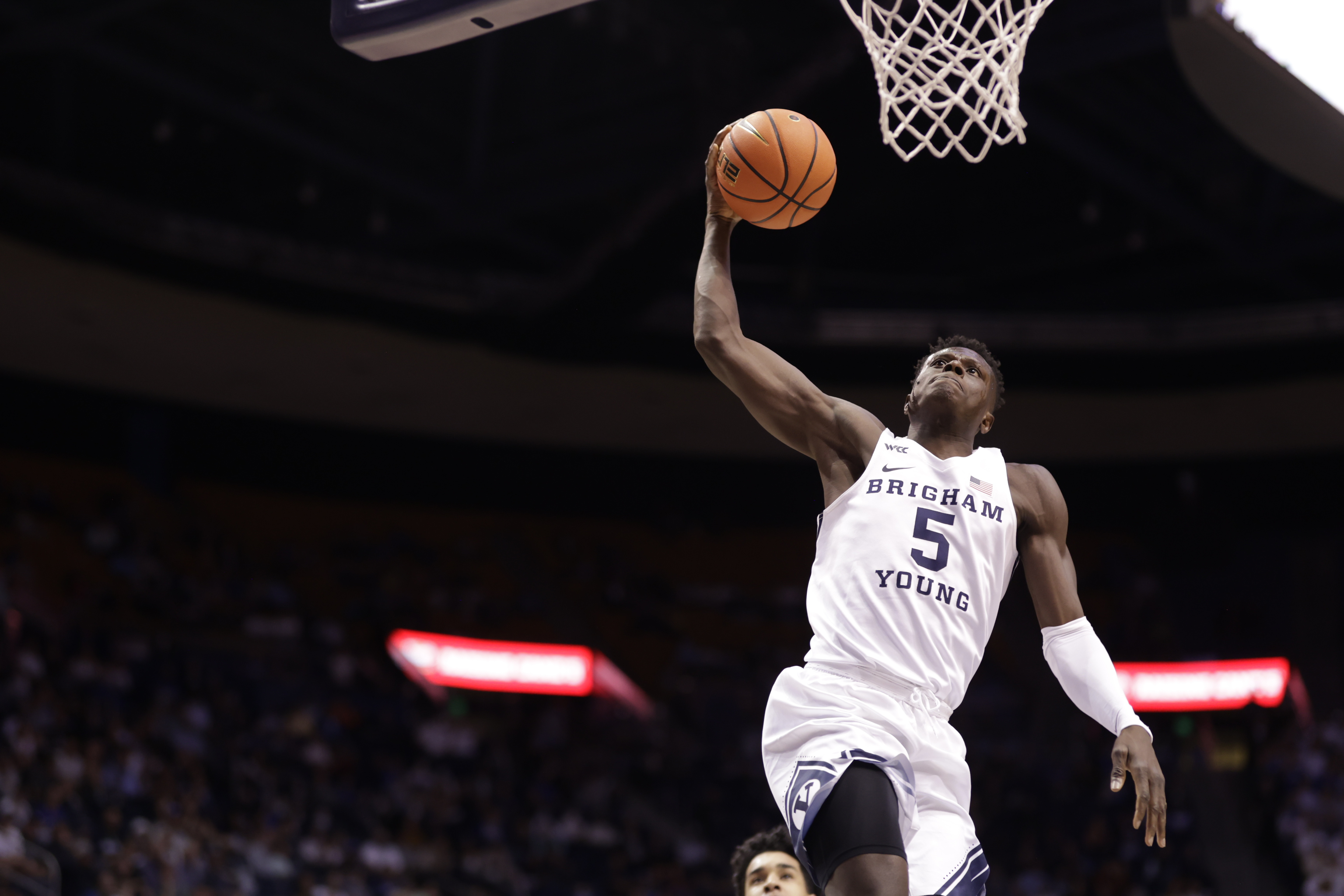 BYU basketball forward Gideon George throws down a monster dunk in the Cougars 63-45 victory over Colorado Christian University.