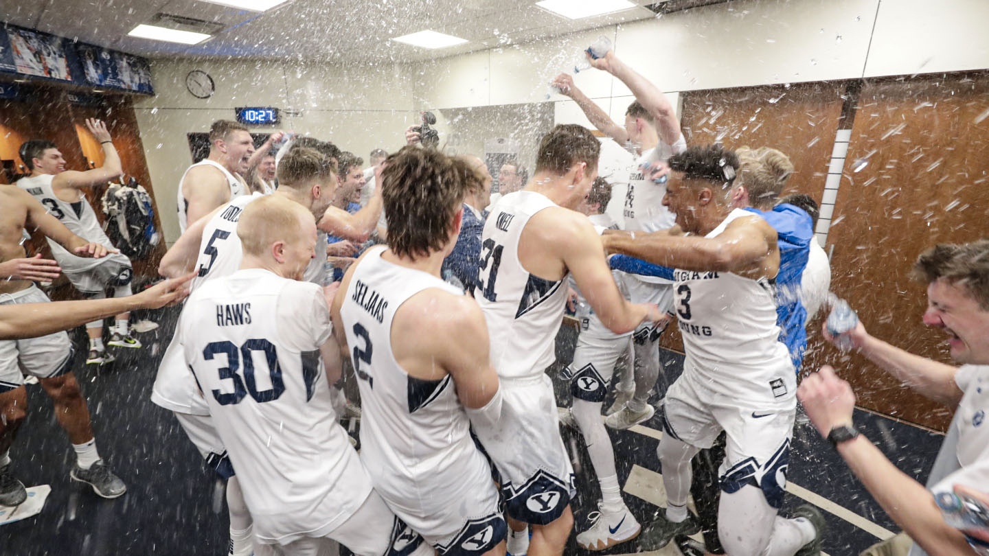 Team Celebrating in Locker Room vs. Gonzaga 2020