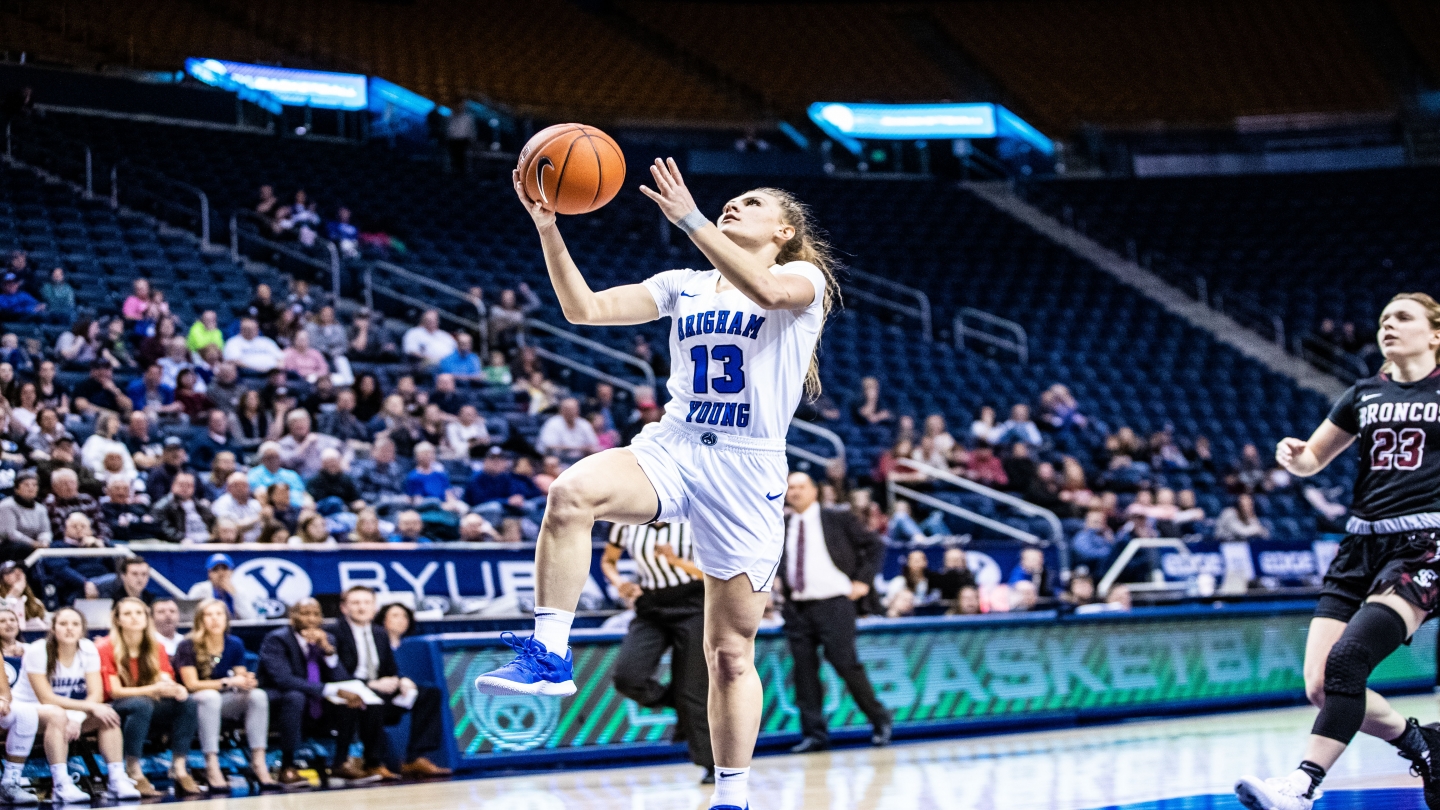 Paisley going up for a layup.