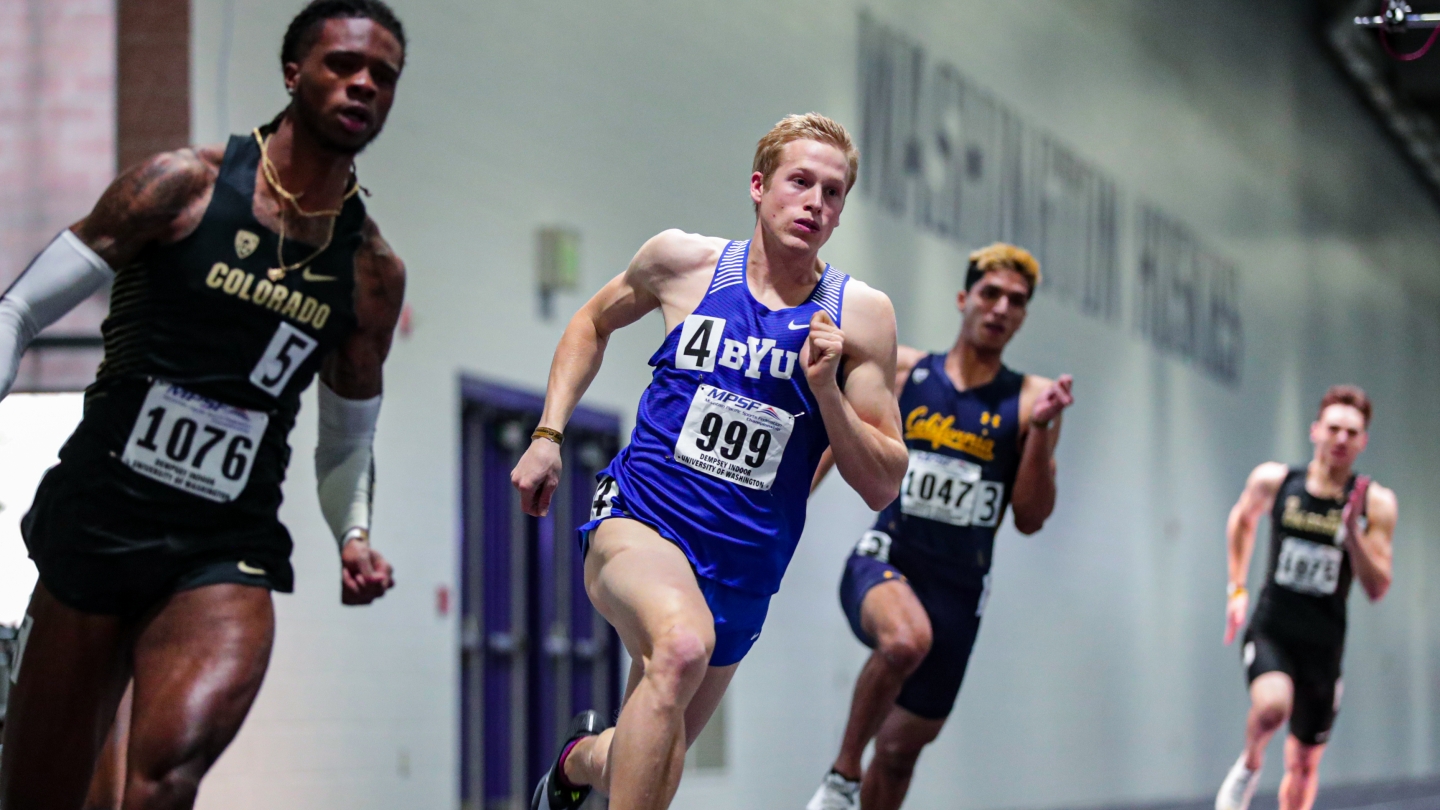 BYU track and field's Michael Bluth competes in the 400m at the 2019 MPSF Championships