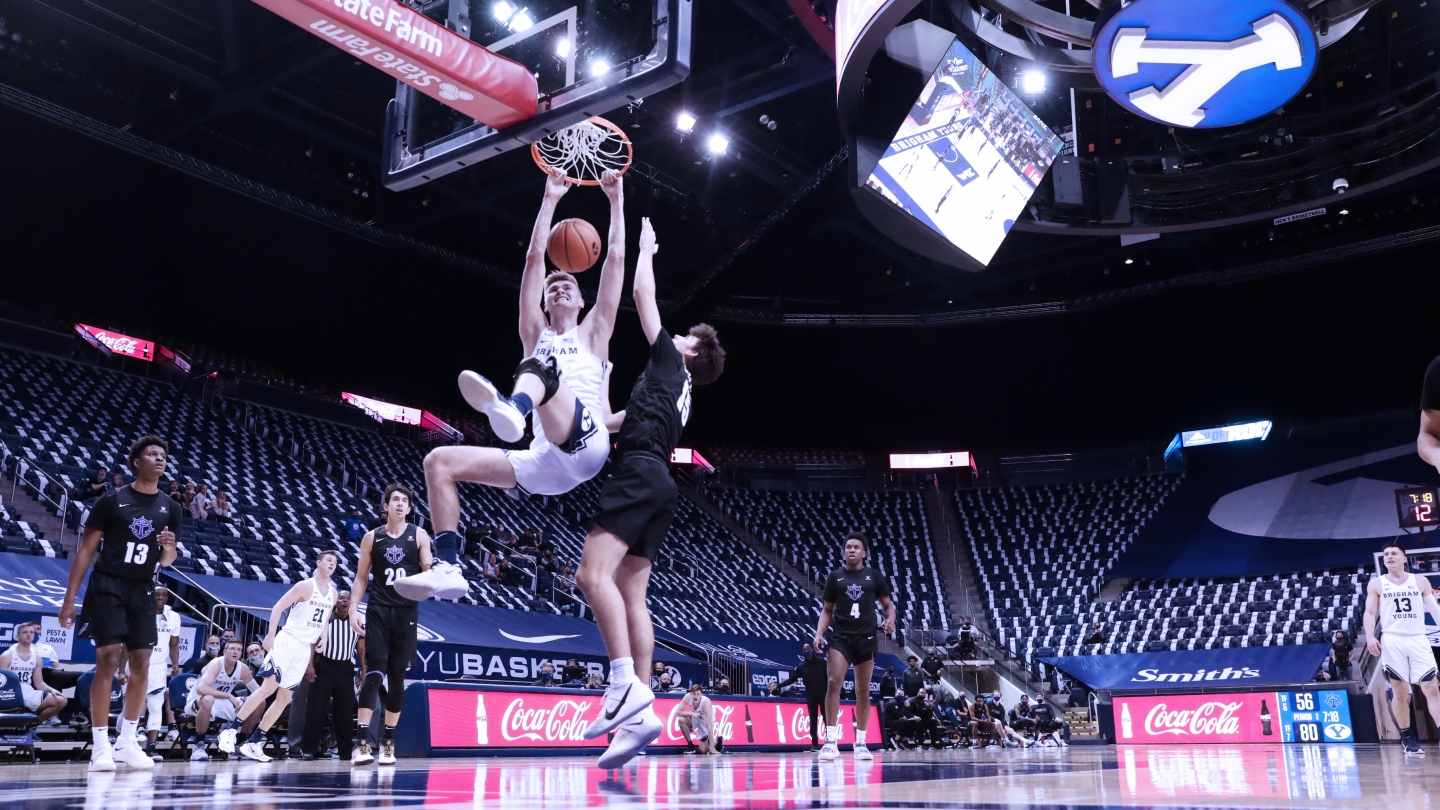 Matt Haarms dunks against Portland