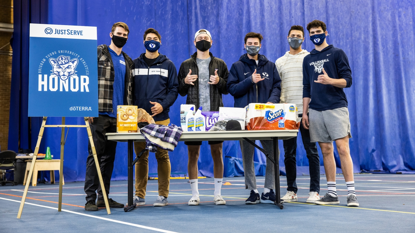 Members of BYU's men's volleyball at the Honor Week service project