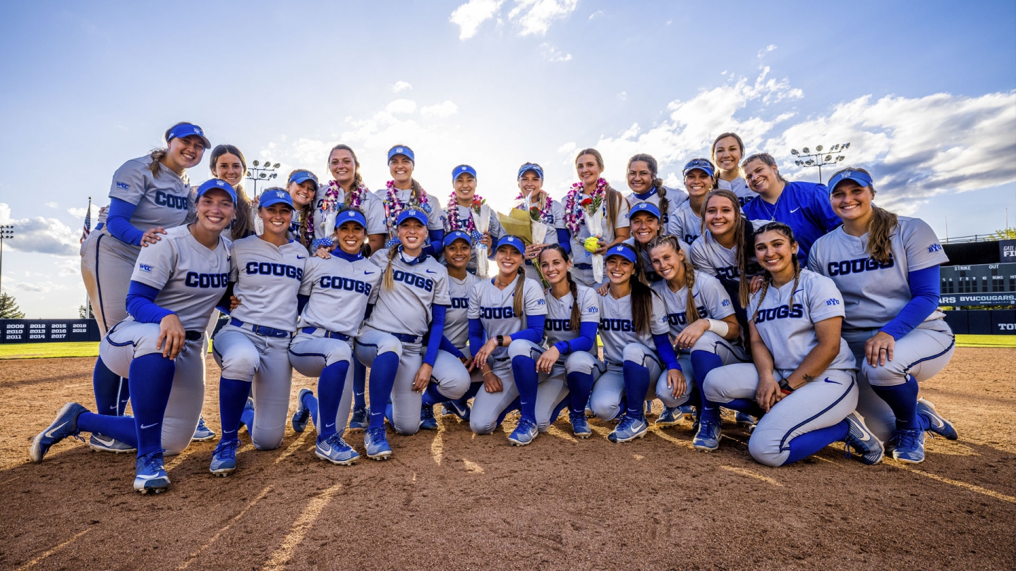 BYU Softball team on senior night against Dixie State