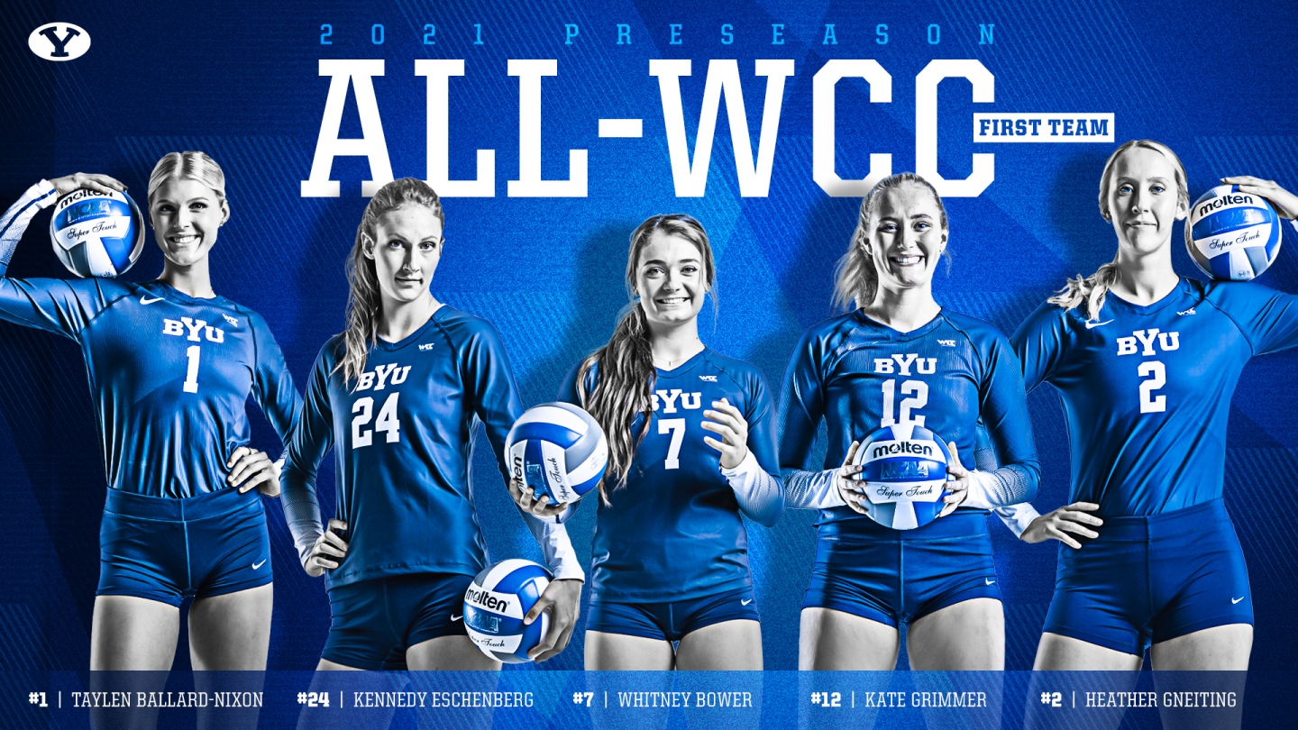 Taylen Ballard Nixon, Kennedy Eschenberg, Whitney Bower, Kate Grimmer, and Heather Gneiting were selected to All- wcc first team