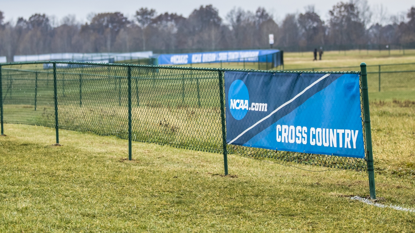 Photo of a sign that says NCAA.com Cross Country at the 2019 championship course.