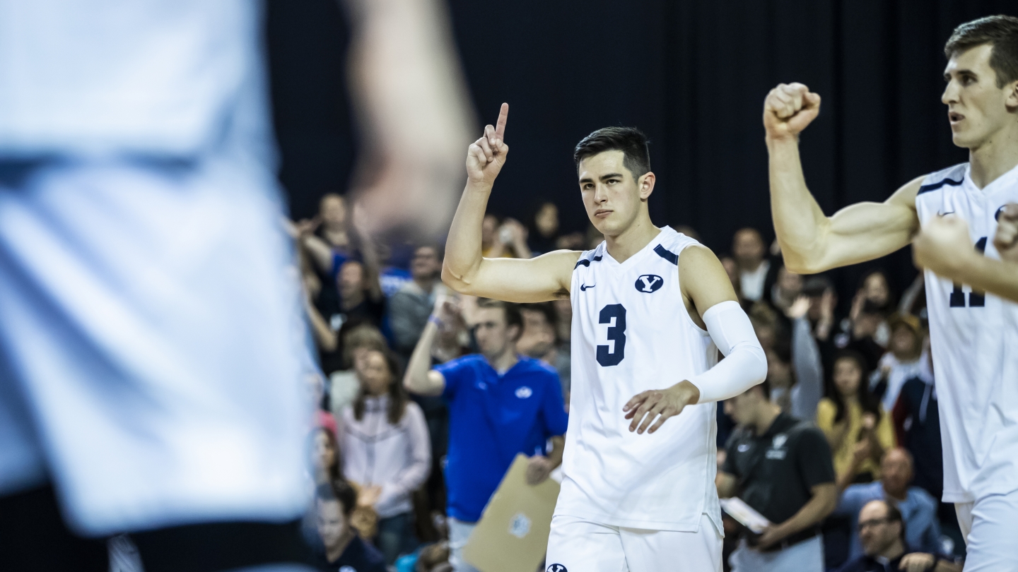 Wil Stanley celebrated point for BYU men's volleyball 