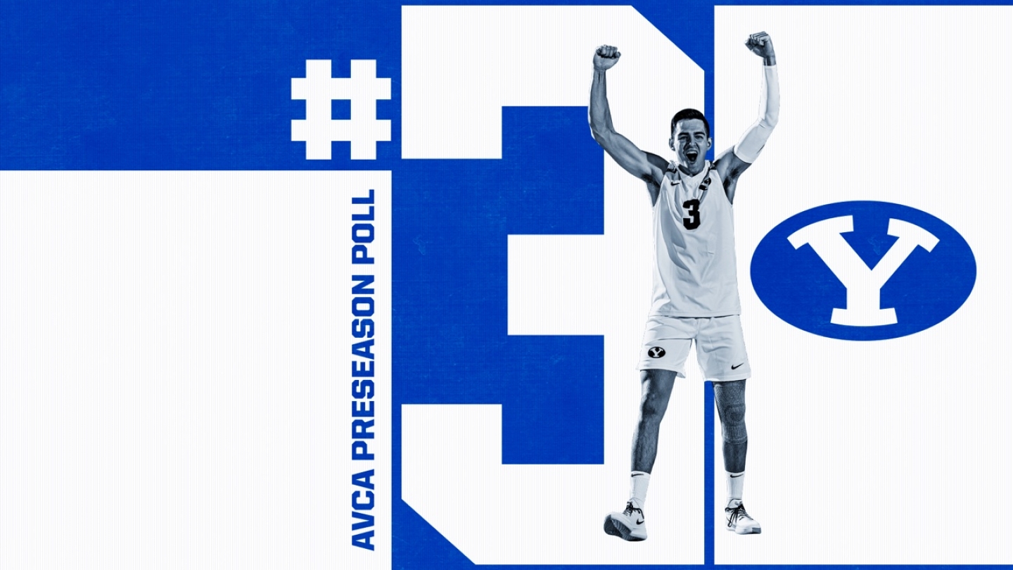 A BYU men's volleyball ranking graphic displaying the AVCA No. 3 ranking