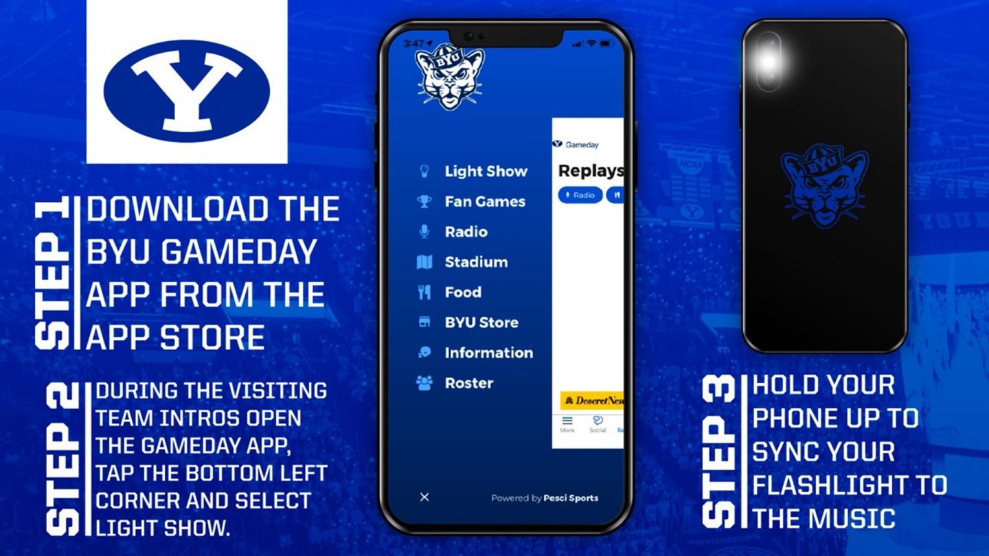 Graphic that outlines the steps for how fans can participate in the pregame light show.