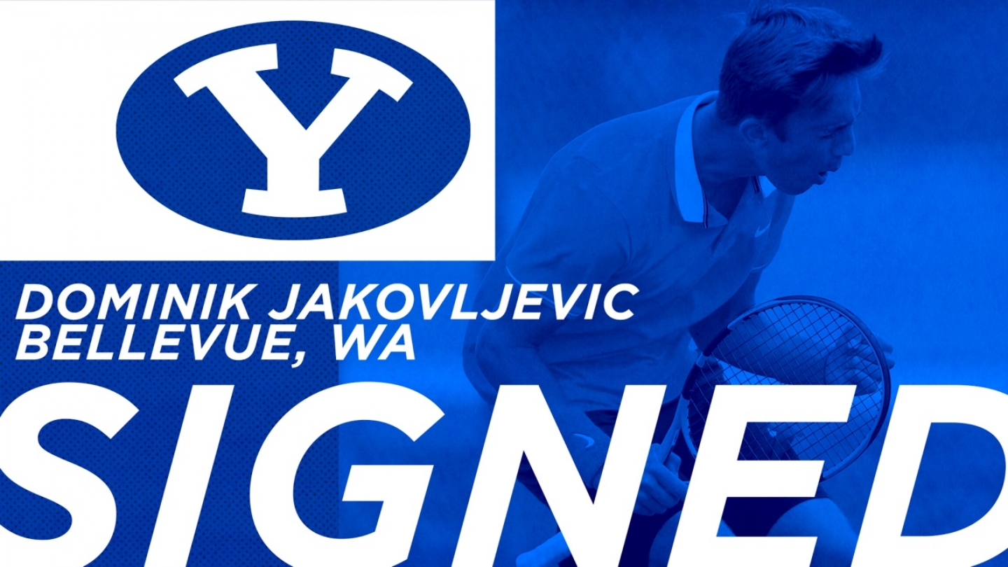 Graphic announcing the signing of Dominik Jakovljevic to the BYU men's tennis team.