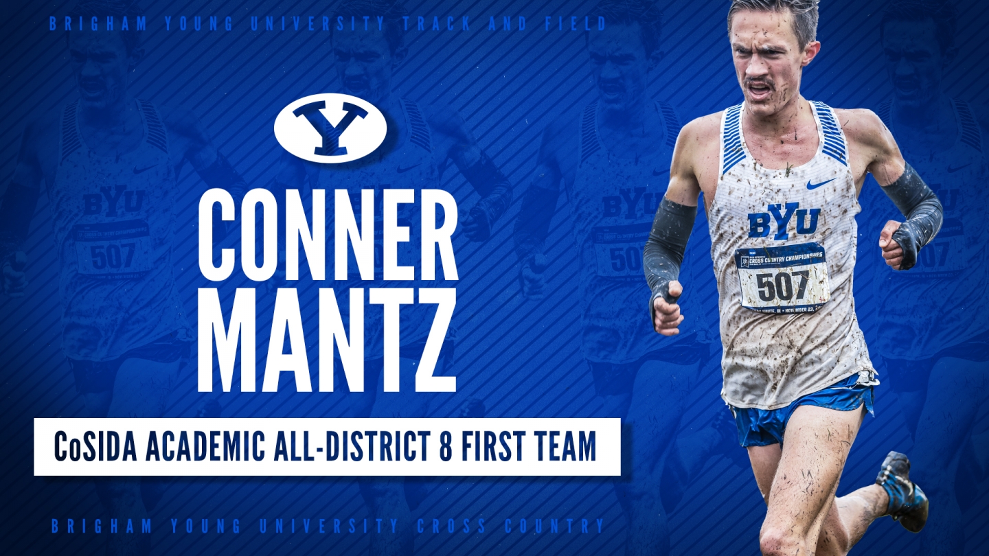 Graphic layout of Conner Mantz announce CoSIDA Academic All-District Honors