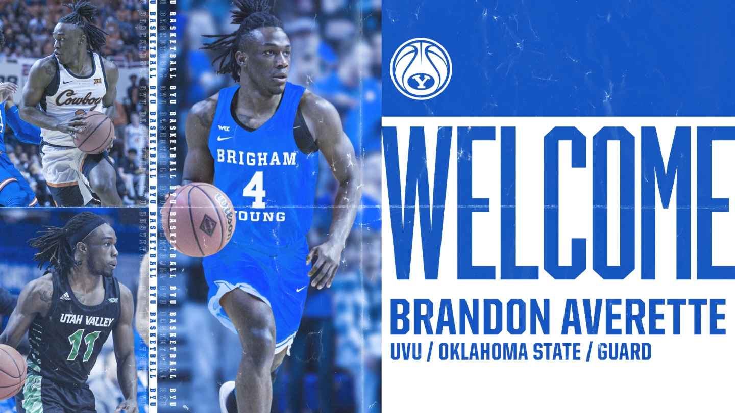 Series of photos of Brandon Averette in a graphic layout welcoming him to BYU.