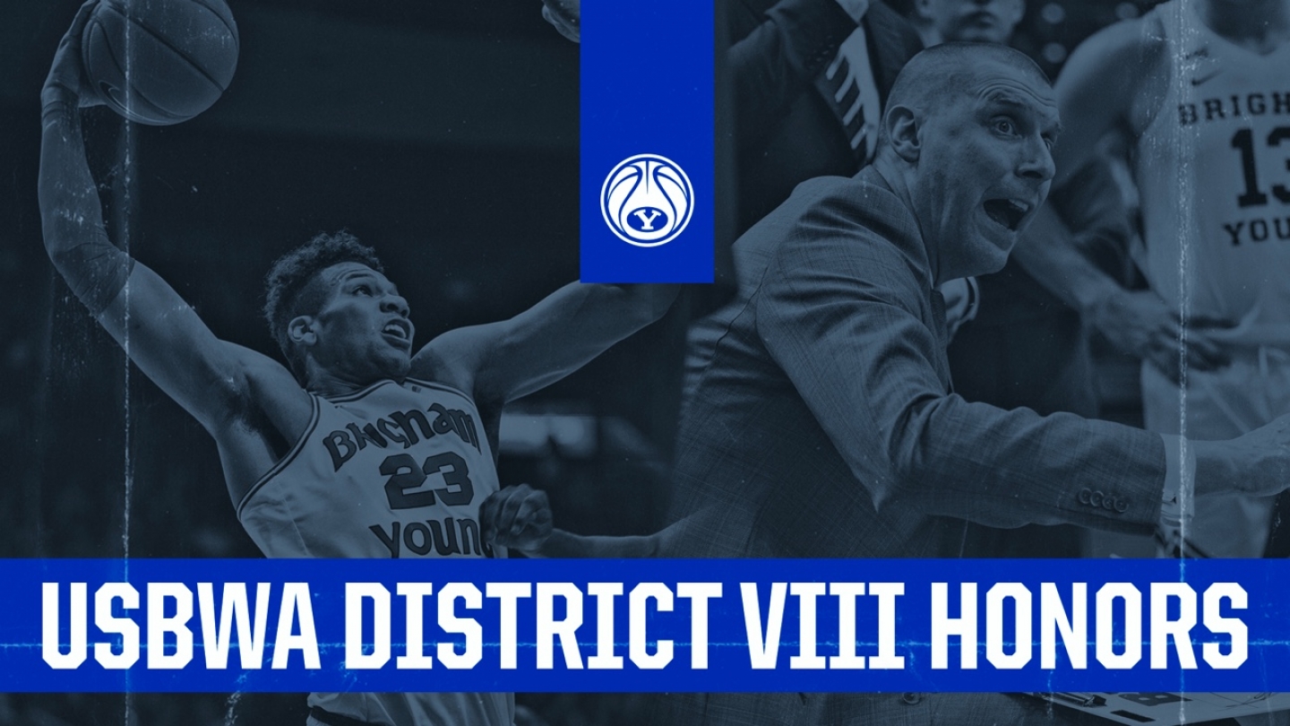 Photos of Yoeli Childs and Mark Pope in a graphic layout with the text USBWA District VIII Honors