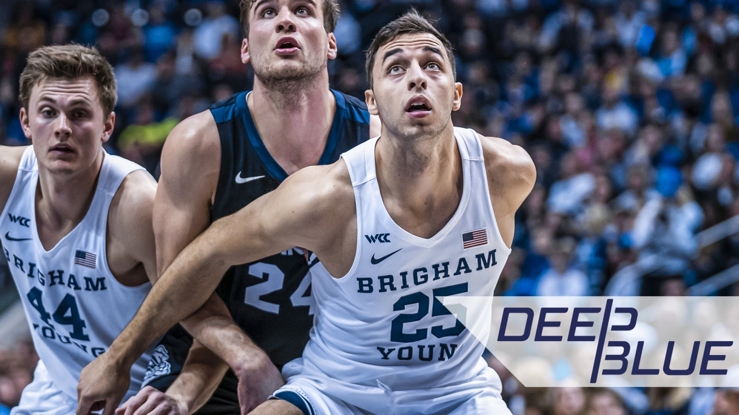 Photo of Gavin Baxter boxing out with a graphic overlay of the Deep Blue logo.