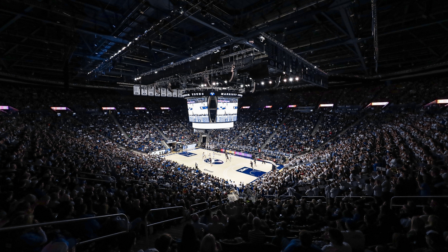 A photo from the concourse level of the Marriott Center with a crowd of 15,212.